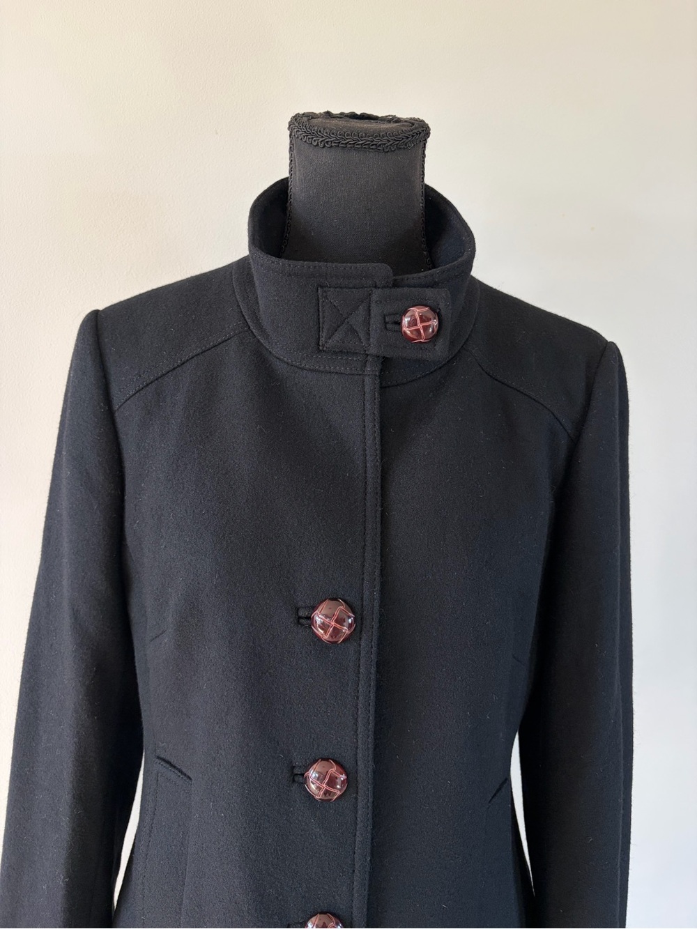 Banana Republic Black Stand-Neck Wool Blend Peacoat size M - Picture 2 of 13